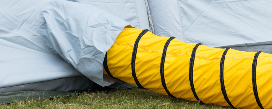 yellow duct into tent