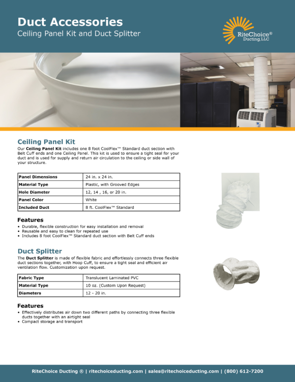 Duct Accessories - Ceiling Panel Kit and Duct Splitter